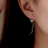 Sterling Silver Hollow Butterfy Screw Tassel Earrings - elegant Butterfly Tassel Earrings