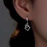 Sterling Silver Hollow Diamond Earrings - elegant Diamond Shape Earrings