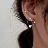 Sterling Silver Hollow Heart Pearl Earrings - elegant Heart Pearl Earrings