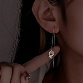 Sterling Silver Hollow Leaf Threader Earrings - elegant Leaf Threader Earrings