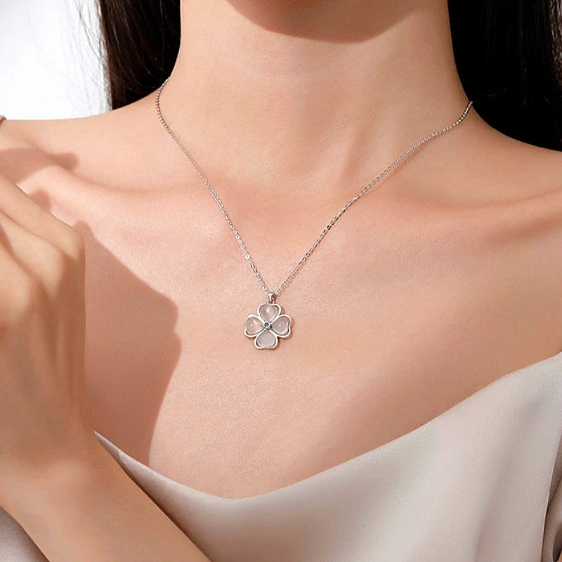 Sterling Silver Hollow Love Four-Leaf Clover Necklaces - beautiful Lily of the Valley Earrings