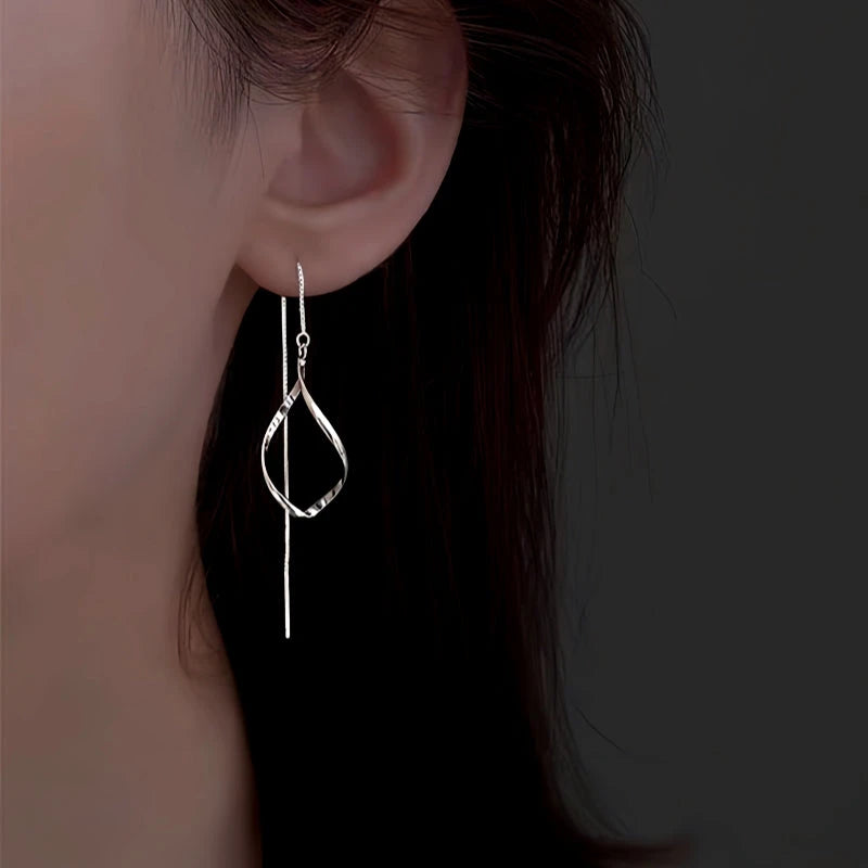Sterling Silver Hollow Wavy Leaf Threader Earrings - elegant Pearl Hoop Earrings
