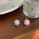Sterling Silver Ice Flower Stud Earrings - elegant Bead Threader Earrings