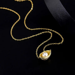 Sterling Silver Ingot Pearl Clavicle Chain Necklaces - beautiful Leaf Stud Earrings