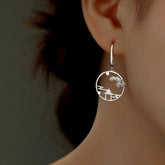 Sterling Silver Landscape Pavilion Ear Hook Earrings - elegant Leaf Threader Earrings