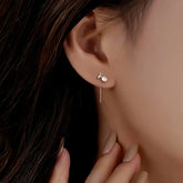 Sterling Silver Leaf Pearl Tassel Earrings - elegant Flower Stud Earrings