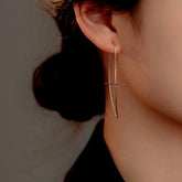Sterling Silver Long Cross Threader Earrings - elegant Butterfly Moon Earrings