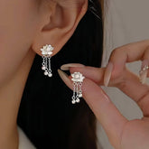 Sterling Silver Lotus Tassel Earrings - elegant Irregular Earrings