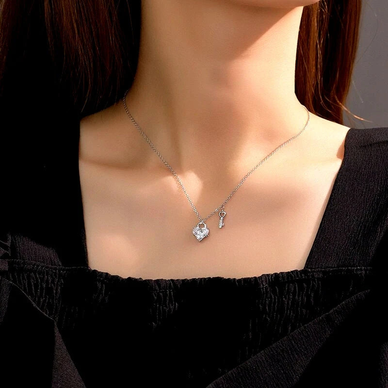 Sterling Silver Love Key Necklace - beautiful Pearl Sweater Necklace