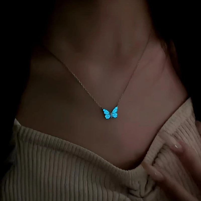 Detailed view of the Sterling Silver Luminous Butterfly Necklace chain and pendant