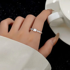 Sterling Silver Luxury Adjustable Cute Cat Rings worn on the hand to show its beautiful fit and design