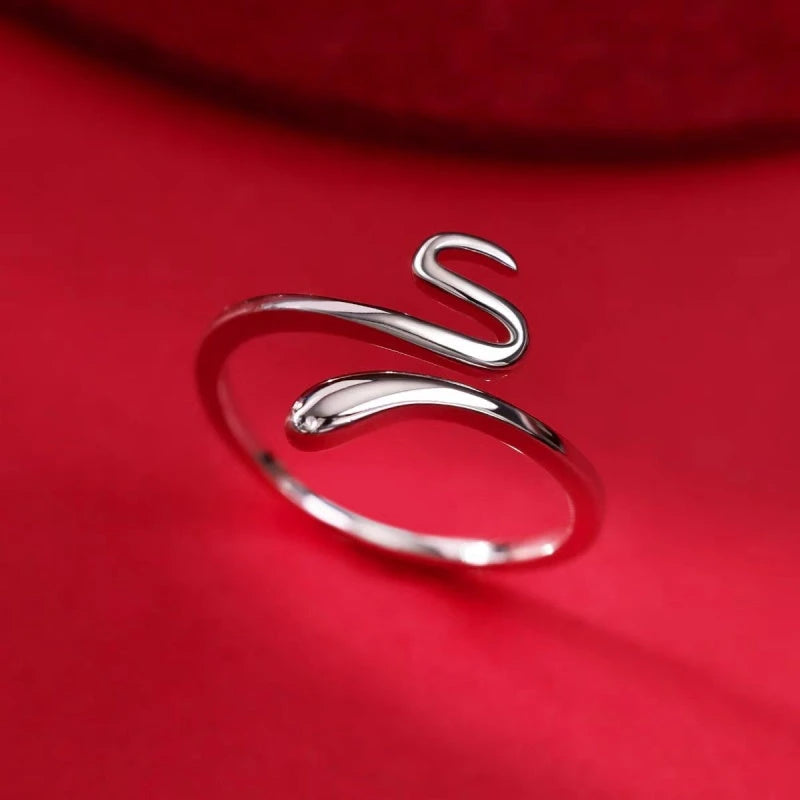 Sterling Silver Luxury Adjustable Snake Rings worn on the hand to show its beautiful fit and design