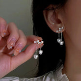 Sterling Silver Luxury Bow Heart Tassel Earrings - elegant Lotus Tassel Necklace