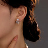 Sterling Silver Luxury Butterfly Pearl Earrings - elegant Asymmetrical Stud Earrings