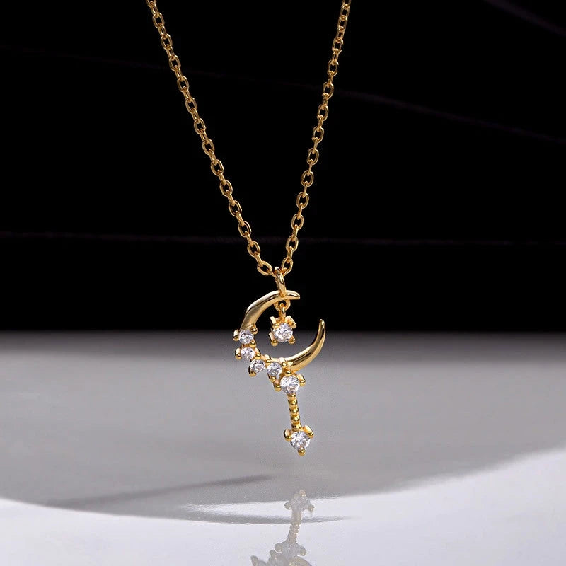 Detailed view of the Sterling Silver Luxury Diamond Moon Pendant Necklace chain and pendant
