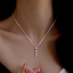 Sterling Silver Luxury Diamond Rose Necklace worn to showcase its length and pendant detail