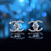 Sterling Silver Luxury Double C Moissanite Stud Earrings - elegant Star Necklace