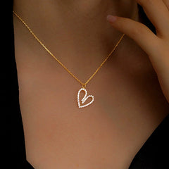 Sterling Silver Luxury Hollow Zircon Heart Pendant Necklace worn to showcase its length and pendant detail