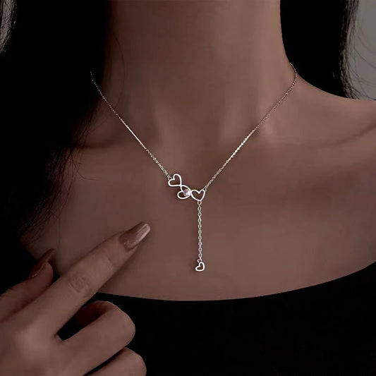 Sterling Silver Luxury Love Pearl Tassel Necklace - beautiful Diamond Rose Necklace