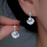 Sterling Silver Luxury Starfish Shell Pearl Earrings - elegant Starfish Pearl Earrings