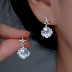 Sterling Silver Luxury Starfish Shell Pearl Earrings - elegant Starfish Pearl Earrings