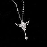 Sterling Silver Luxury Zircon Angel Wing Fairy Wand Necklace - beautiful Angel Wing Necklace