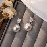 Sterling Silver Luxury Zircon Diamond Pearl Earrings - elegant Pearl Drop Earrings