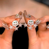 Sterling Silver Luxury Zircon Diamond Smile face Star Earrings - elegant Star Drop Earrings