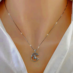 Sterling Silver Luxury Zircon Dolphin Clavicle Necklace - beautiful Zircon Dolphin Necklace