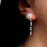Sterling Silver Luxury Zircon Leaf Pearl Earrings - elegant Pearl and Leaf Earrings