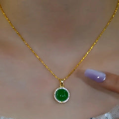 Sterling Silver Luxury Zircon Round Chalcedony Necklace worn to showcase its length and pendant detail