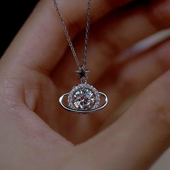 Sterling Silver Luxury planet Surrounded By Moissanite Necklaces - beautiful Planet Moissanite Necklace