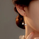 Sterling Silver Mermaid Cross Long Pearl Earrings - elegant Long Pearl Earrings