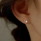 Sterling Silver Moon And Star Stud Earrings - elegant Moon and Star Studs