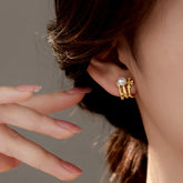 Sterling Silver Multi-Layer Pearl Studs - elegant Multi-Layer Pearl Studs