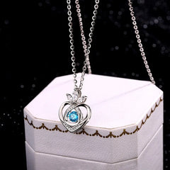 Sterling Silver Ocean Heart Crown Necklace worn to showcase its length and pendant detail