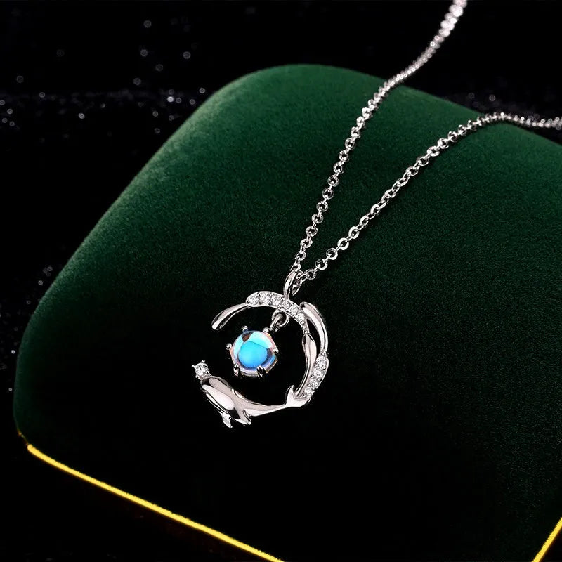 Detailed view of the Sterling Silver Ocean Whale Diamond Necklace chain and pendant