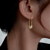 Sterling Silver Paper Clip Imitation Pearl Earrings - elegant Paper Clip Pearl Earrings