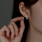 Sterling Silver Pearl Blue Flower Earrings - elegant Blue Flower Earrings
