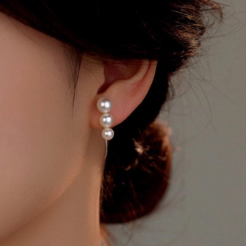 Sterling Silver Pearl Ear Hook Earrings - elegant Pearl Ear Hook Earrings