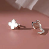 Sterling Silver Pearl Four-Leaf Clover Earrings - elegant Clover Hoop Earrings
