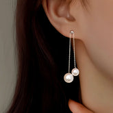 Sterling Silver Pearl Tassel Earrings - elegant Pearl Tassel Earrings
