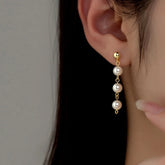 Sterling Silver Pearl Tassel Earrings - elegant Pearl Tassel Earrings