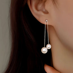 Sterling Silver Pearl Tassel Earrings - elegant Pearl Tassel Earrings