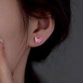 Sterling Silver Pink Butterfly Stud Earrings - elegant Pink Butterfly Studs