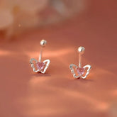 Sterling Silver Pink Diamond Heart Butterfly Screw Earrings - elegant Butterfly Ear Jackets