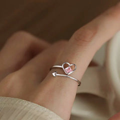 Sterling Silver Pink Diamond Heart Rings - stunning Pink Heart Ring