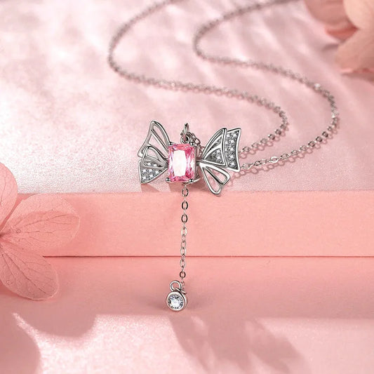 Sterling Silver Pink Diamond Wings Necklace - beautiful Pink Wings Necklace