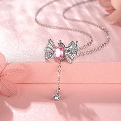 Sterling Silver Pink Diamond Wings Necklace - beautiful Pink Wings Necklace