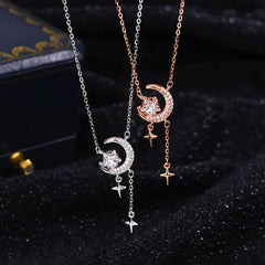 Sterling Silver Romantic Star Necklace worn to showcase its length and pendant detail